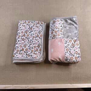 Modern Moments Set Of 2 Baby Blankets Pink And Grey.